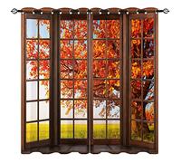 YUANZU Autumn Curtains - Nature Fall Tree Landscape Scenery Print Pattern Eyelet Blackout Thermal Insulated & Room Darkening Window Drapes for Living Room Bedroom 2 Panels W168cm x D229cm