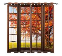 YUANZU Autumn Curtains - Nature Fall Tree Landscape Scenery Print Pattern Eyelet Blackout Thermal Insulated & Room Darkening Window Drapes for Living Room Bedroom 2 Panels W132cm x D213cm