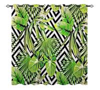 YUANZU Banana Leaf Curtains - Tropical Black White Geometric Lattice Print Pattern Eyelet Blackout Thermal Insulated Room Darkening Window Drapes for Bedroom Living Room 2 Panels W132cm x D160cm