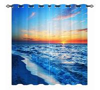YUANZU Beach Curtains - Ocean Tropical Landscape Hawaiian Sunset Sea Waves Scenery Print Pattern Eyelet Blackout Thermal Room Darkening Window Drapes for Bedroom Living Room 2 Panels W229cm x D183cm
