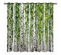 YUANZU Birch Tree Curtains, Nature White Woodland Green Leaf Summer Wild Landscape 3D Print Patterned Eyelet Thermal Insulated Blackout Window Drapes for Bedroom Living Room 2 Panels W117cm x D183cm