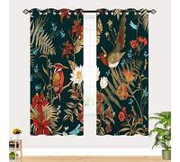 YUANZU Bird Curtains, Tropical Forest Jungle Plant Flower Tree Leaves 3D Print Patterned Eyelet Thermal Insulated Room Darkening Blackout Window Drapes for Bedroom Living Room 2 Panels W75cm x D166cm