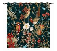 YUANZU Bird Curtains - Tropical Forest Jungle Plant Flower Tree Leaves Print Pattern Eyelet Blackout Thermal Insulated Room Darkening Window Drapes for Bedroom Living Room 2 Panels W229cm x D183cm