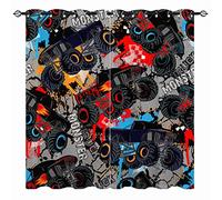 YUANZU Boys Curtains - Kids Monster Truck Car Shabby Dots and Spray Paint Texture Ink Print Pattern Eyelet Blackout Thermal Window Drapes for Nursery Baby Bedroom Playroom 2 Panels W168cm x D183cm