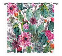 YUANZU Cactus Curtains - Exotic Natural Vintage Watercolor Flowers Twigs Feathers Arrows Print Pattern Eyelet Blackout Thermal Window Drapes for Bedroom Living Room Home Decor 2 Panels W140cm x D183cm
