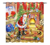 YUANZU Christmas Blackout Curtains - 3D Santa Claus Decor Gift Dog Print Pattern Eyelet Thermal Insulated & Room Darkening Window Drapes for Living Room Bedroom 2 Panels W132cm x D213cm