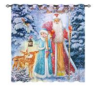 YUANZU Christmas Blackout Curtains, Country Deer Squirrel Trees Santa Claus Patterns Microfiber Fabric Eyelet Blackout Curtains for Living Room Bedroom W117cm (46") x D183cm (72") 2 Panels