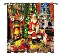YUANZU Christmas Blackout Curtains, Santa Claus Decor Gift Dog Patterns Feast Theme Microfiber Fabric Eyelet Blackout Curtains for Living Room Bedroom W140cm (55") x D183cm (72") 2 Panels