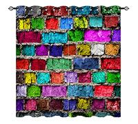 YUANZU Colorful Brick Blackout Curtains - Rainbow Graffiti Wall Abstract Rustic Colors Design Print Pattern Eyelet Thermal Insulated Window Drapes for Bedroom Living Room 2 Panels W229cm x D183cm