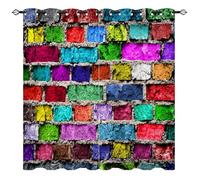 YUANZU Colorful Brick Blackout Curtains - Rainbow Graffiti Wall Abstract Rustic Colors Design Print Pattern Eyelet Thermal Insulated Window Drapes for Bedroom Living Room 2 Panels W132cm x D160cm