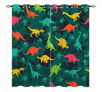 YUANZU Dinosaur Curtains - Kids Boys Colorful Fun Dino Jungle Animals Wildlife Print Pattern Eyelet Blackout Thermal Insulated & Room Darkening Window Drapes for Bedroom 2 Panels W106cm x D160cm