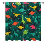 YUANZU Dinosaur Curtains - Kids Boys Colorful Fun Dino Jungle Animals Wildlife Print Pattern Eyelet Blackout Thermal Insulated & Room Darkening Window Drapes for Bedroom 2 Panels W168cm x D137cm