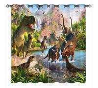 YUANZU Dinosaur Curtains - Kids Boys Jungle Animals Wildlife Dino Print Pattern Eyelet Blackout Thermal Insulated & Room Darkening Window Drapes for Bedroom 2 Panels W117cm x D137cm