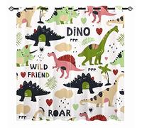 YUANZU Dinosaur Curtains - Kids Boys Wild Friend Dino Jungle Animals Wildlife Print Pattern Eyelet Blackout Thermal Insulated & Room Darkening Window Drapes for Bedroom 2 Panels W117cm x D137cm