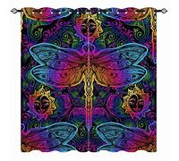 YUANZU Dragonfly Curtains - Colorful Arabic Indian Japanese Mandala Element Paisley Print Pattern Eyelet Blackout Thermal Insulated Window Drapes for Bedroom Living Room 2 Panels W75cm x D166cm
