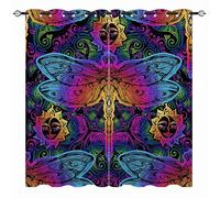 YUANZU Dragonfly Curtains - Colorful Arabic Indian Japanese Mandala Element Paisley Print Pattern Eyelet Blackout Thermal Insulated Window Drapes for Bedroom Living Room 2 Panels W106cm x D160cm