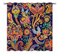 YUANZU Floral Birds Curtains - Colorful Paisley Indian Style Decorative Elements Print Pattern Eyelet Blackout Thermal & Room Darkening Window Drapes for Bedroom Living Room 2 Panels W132cm x D160cm