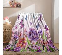 YUANZU Floral Blanket Throw, Summer Watercolor Flower Colorful Butterfly Print Pattern Soft Cozy Flannel Blanket, Warm Lightweight Plush Throw Couch Sofa Bed Cover, Gifts for Girls Woman 60x80 inch
