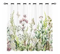 YUANZU Floral Curtains - Colorful Border Herbs and Wild Flowers Leaves Butterfly Botanic Print Pattern Eyelet Blackout Thermal Insulated Window Drapes for Living Room Bedroom 2 Panels W117cm x D183cm
