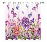 YUANZU Floral Curtains - Girls Summer Watercolor Flower Colorful Butterfly Print Pattern Eyelet Blackout Thermal Insulated Room Darkening Window Drapes for Bedroom Living Room 2 Panels W168cm x D137cm