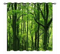 YUANZU Forest Curtains, Nature Fresh Green Leaf Woodland Wild Scene Landscape Scenery Print Patterned Eyelet Thermal Insulated Blackout Window Drapes for Bedroom Living Room 2 Panels W117cm x D183cm
