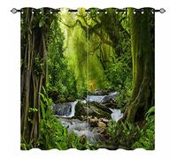 YUANZU Forest Curtains - Nature Tropical Jungle River Rainforest Waterfall Scenery Pattern Eyelet Thermal & Room Darkening Blackout Window Drapes for Bedroom Living Room 2 Panels W168cm x D137cm