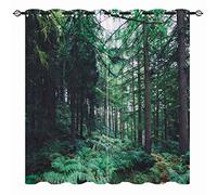YUANZU Forest Curtains, Nature Woodland Jungle Scenery Wild Theme Summer Green Tree 3D Print Patterned Eyelet Thermal Insulated Blackout Window Drapes for Bedroom Living Room 2 Panels W117cm x D229cm