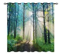 YUANZU Forest Curtains, Wild Natural Landscape Trees Scenery 3D Patterns Microfiber Blackout Fabric Eyelet Window Drapes for Living Room Bedroom Set of 2 Panels W117cm (46") x D137cm (54")