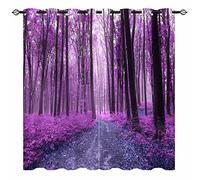 YUANZU Forest Scene Curtains - Nature Landscape Foggy Purple Woodland Autumn Scenery Pattern Eyelet Thermal & Room Darkening Blackout Window Drapes for Bedroom Living Room 2 Panels W168cm x D137cm