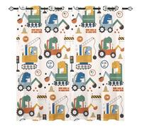 YUANZU Forklift Curtains - Kids Boys Truck Excavator Construction Sign Dinosaur Print Pattern Eyelet Blackout Thermal Insulated Room Darkening Window Drapes for Bedroom 2 Panels W168cm x D137cm