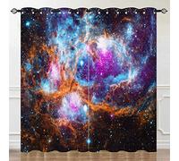 YUANZU Galaxy Curtains for Kids Bedroom, Space Nebula Starry Sky Stars 3D Pattern Microfiber Blackout Fabric Eyelet Window Drapes for Kids Nursery Playroom W117cm (46") x D137cm (54") 2 Panels