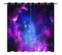 YUANZU Galaxy Curtains - Space Purple Blue Nebula Universe Sky Stars Print Pattern Eyelet Blackout Thermal Insulated & Room Darkening Window Drapes for Kids Boys Girls Bedroom 2 Panels W132cm x D160cm