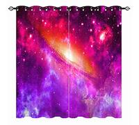 YUANZU Galaxy Curtains, Space Universe Nebula Starry Sky Planet Stars Print 3D Pattern Eyelet Thermal Insulated Blackout Curtains for Kids Boys Girls Bedroom Playroom 2 Panels Each W117cm x D137cm