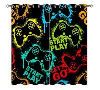YUANZU Gamepad Curtains - Kids Abstract Colorful Silhouette Gamer Joystick Game Print Pattern Eyelet Blackout Room Darkening Window Drapes for Boys Teen Bedroom Playroom 2 Panels W132cm x D160cm