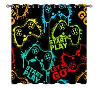 YUANZU Gamepad Curtains - Kids Abstract Colorful Silhouette Gamer Joystick Game Print Pattern Eyelet Blackout Room Darkening Window Drapes for Boys Teen Bedroom Playroom 2 Panels W168cm x D183cm