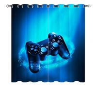 YUANZU Gamepad Curtains - Kids Blue Gamer Video Game Joystick Print Pattern Eyelet Blackout Thermal Insulated & Room Darkening Window Drapes for Boys Teen Bedroom Playroom 2 Panels W117cm x D183cm