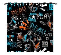 YUANZU Gamepad Curtains - Kids Graffiti Gamer Video Game Joystick Print Pattern Eyelet Blackout Thermal Insulated & Room Darkening Window Drapes for Boys Teen Bedroom Playroom 2 Panels W229cm x D183cm