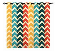 YUANZU Geometric Curtains - Abstract Colorful Wavy Yellow Green Red Stripes Modern Striped Print Pattern Eyelet Blackout Thermal Window Drapes for Bedroom Living Room 2 Panels W168cm x D183cm