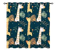 YUANZU Giraffe Curtains - Kids Palm Leaves Tropical Plant Jungle Safari Animals Print Pattern Eyelet Blackout Room Darkening Window Drapes for Boys Girls Baby Bedroom 2 Panels W75cm x D166cm