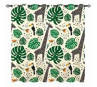 YUANZU Giraffe Curtains - Toucan Tropical Plants Palm Leaves Jungle Safari Animals Print Pattern Eyelet Blackout Thermal Insulated Window Drapes for Bedroom Living Room 2 Panels W168cm x D183cm