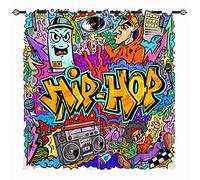 YUANZU Hippie Curtains - Kids Colorful Hip Hop Graffiti Doodle Print Pattern Eyelet Blackout Thermal Insulated & Room Darkening Window Drapes for Boys Teens Bedroom Playroom 2 Panels W117cm x D137cm