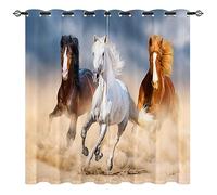YUANZU Horse Curtains, Three Horse with Run, Galloping in Desert Eyelets, Curtains with Opaque Curtain, Cold Protection, Blackout Curtain, Living Room, Bedroom, Blackout Window, Pack of 2, H 160 x W
