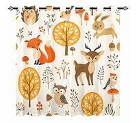 YUANZU Kids Blackout Curtains - Boys Girls Autumn Forest Jungle Animals Print Pattern Eyelet Thermal Insulated Room Darkening Window Drapes for Nursery Baby Bedroom Playroom 2 Panels W140cm x D183cm