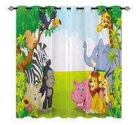 YUANZU Kids Blackout Curtains for Bedroom - Cartoon Jungle Animals Zoo Family 3D Pattern Eyelet Thermal Insulated Printed Curtains for Playroom Nursery Set of 2 Panels W168cm (66") x D183cm (72")