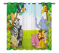 YUANZU Kids Blackout Curtains for Bedroom, Cartoons Jungle Animals Zoo Family 3D Pattern Eyelet Thermal Insulated Printed Curtains for Playroom Nursery, Set of 2 Panels W75cm (29.5") x D166cm (65")