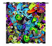 YUANZU Kids Curtains - Boys Abstract Sport Gamepad Character Skateboard Graffiti Words Print Pattern Eyelet Blackout Thermal Insulated Window Drapes for Nursery Bedroom 2 Panels W168cm x D137cm
