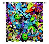 YUANZU Kids Curtains - Boys Abstract Sport Gamepad Character Skateboard Graffiti Words Print Pattern Eyelet Blackout Thermal Insulated Window Drapes for Nursery Bedroom 2 Panels W132cm x D160cm