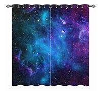 YUANZU Kids Galaxy Curtains - Space Blue Nebula Star Constellation Planet Universe Fantasy Starry Print Pattern Eyelet Blackout Thermal Window Drapes for Boys Girls Bedroom 2 Panels W75cm x D166cm