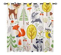 YUANZU Kids Woodland Curtains, Forest Animal Zoo Cute Cartoon Nursery Funny Art 3D Pattern Eyelet Printed Bedroom Playroom Window Drapes Blackout Fabric, 2 Panels W168cm (66") x D183cm (72")