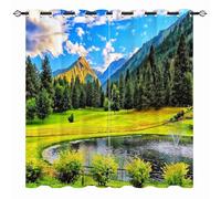 YUANZU Landscape Curtains - Spring Nature Forest Woodland Mountain Lake Scenery Print Pattern Eyelet Blackout Thermal Room Darkening Window Drapes for Bedroom Living Room 2 Panels W132cm x D160cm